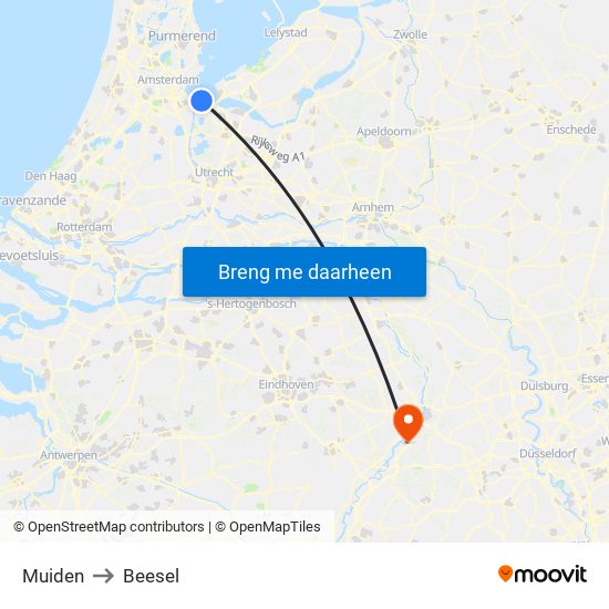 Muiden to Beesel map