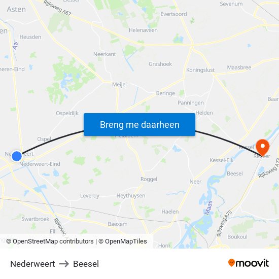 Nederweert to Beesel map