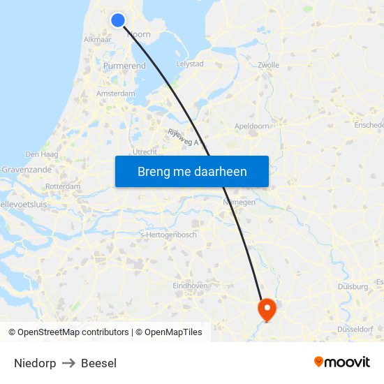 Niedorp to Beesel map