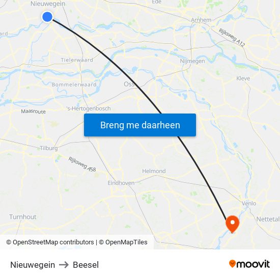 Nieuwegein to Beesel map