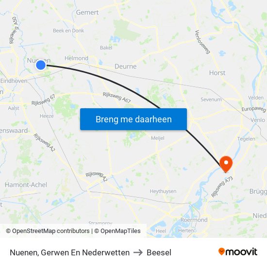 Nuenen, Gerwen En Nederwetten to Beesel map