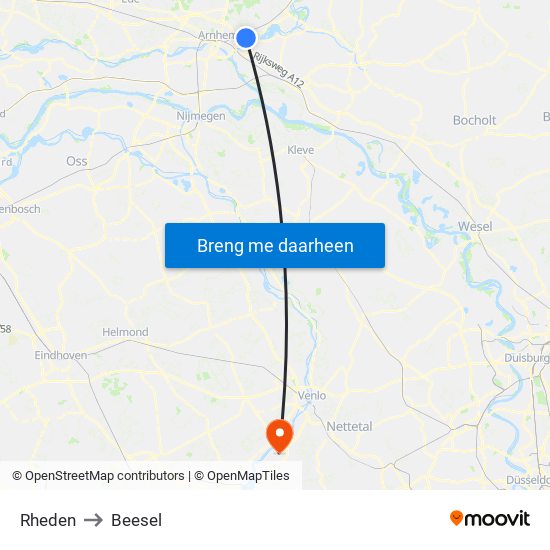 Rheden to Beesel map