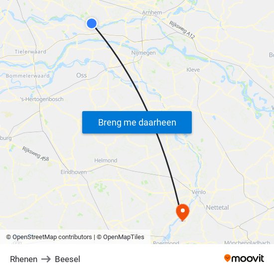 Rhenen to Beesel map