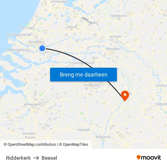 Ridderkerk to Beesel map