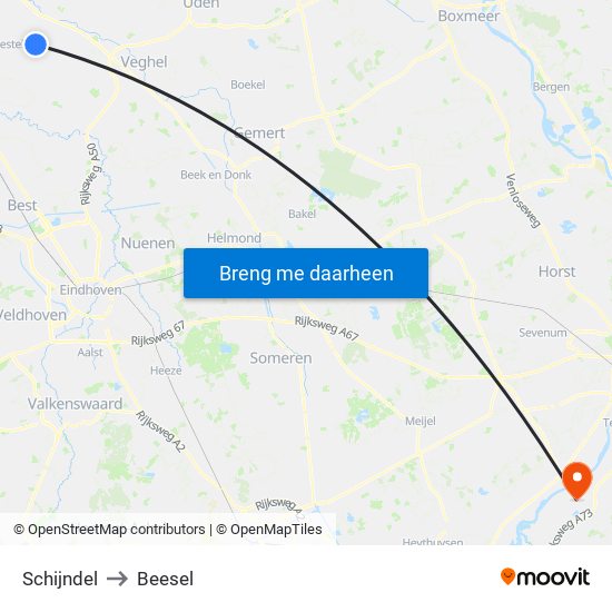 Schijndel to Beesel map