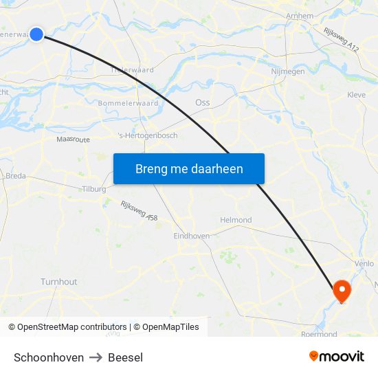 Schoonhoven to Beesel map