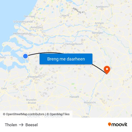 Tholen to Beesel map