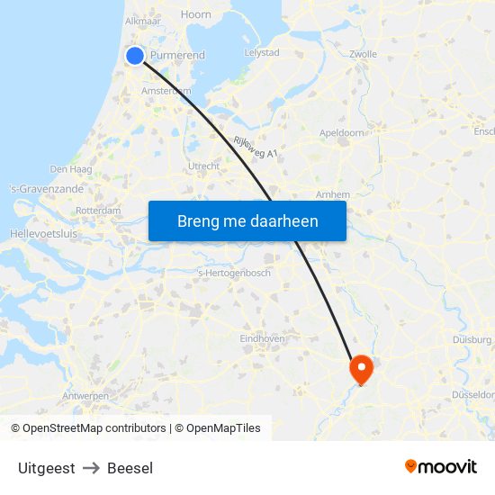 Uitgeest to Beesel map