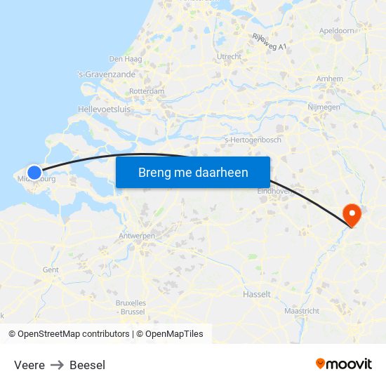 Veere to Beesel map
