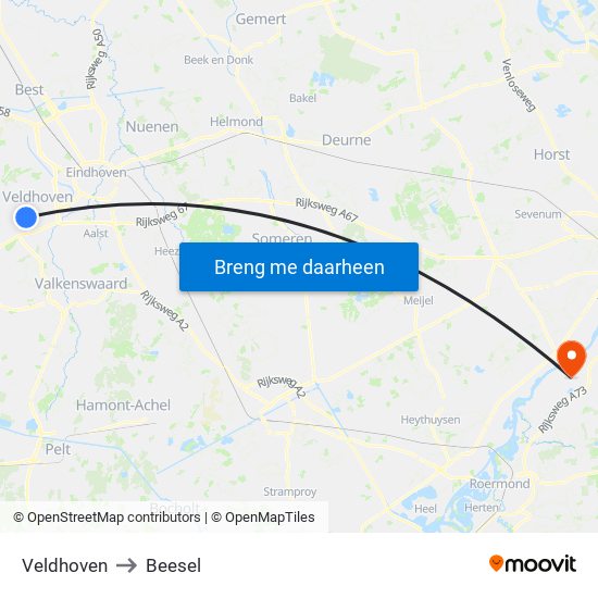 Veldhoven to Beesel map