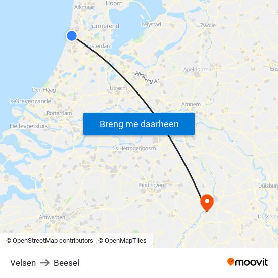 Velsen to Beesel map