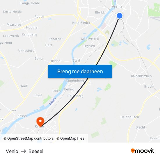 Venlo to Beesel map