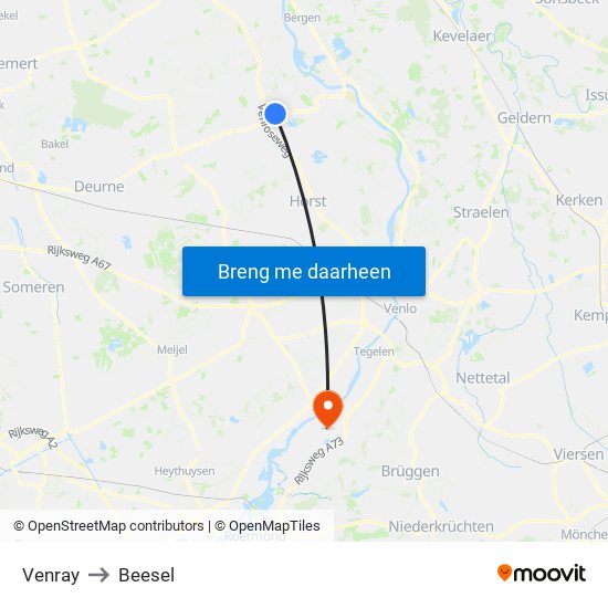 Venray to Beesel map