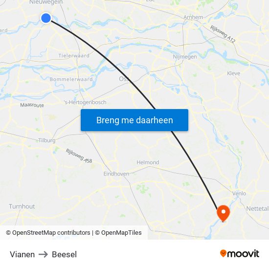 Vianen to Beesel map