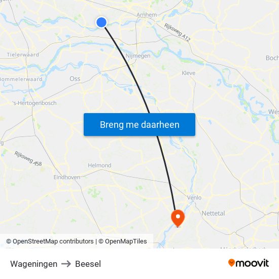 Wageningen to Beesel map