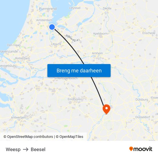 Weesp to Beesel map