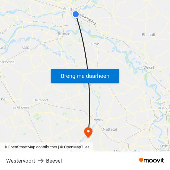 Westervoort to Beesel map