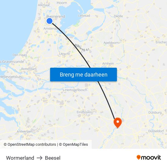 Wormerland to Beesel map