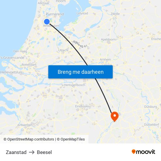Zaanstad to Beesel map