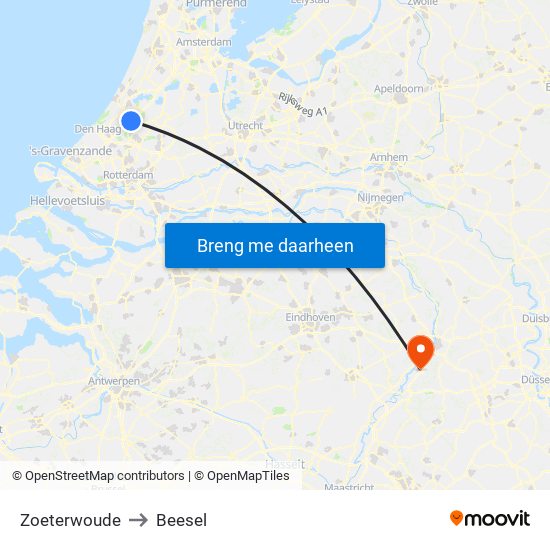 Zoeterwoude to Beesel map