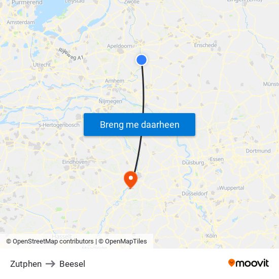 Zutphen to Beesel map