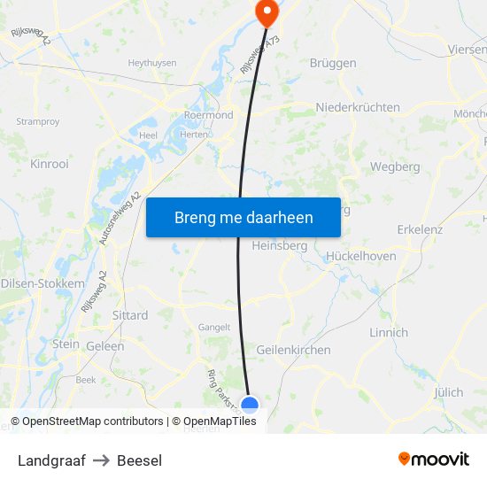 Landgraaf to Beesel map