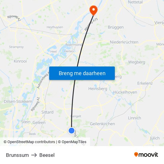 Brunssum to Beesel map