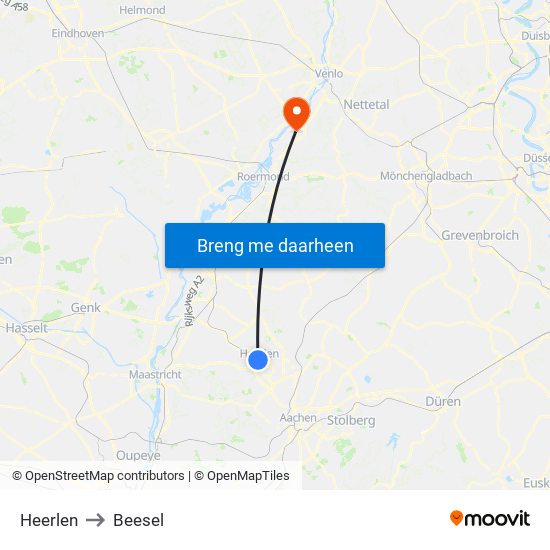 Heerlen to Beesel map