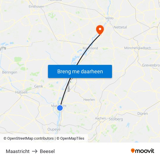 Maastricht to Beesel map