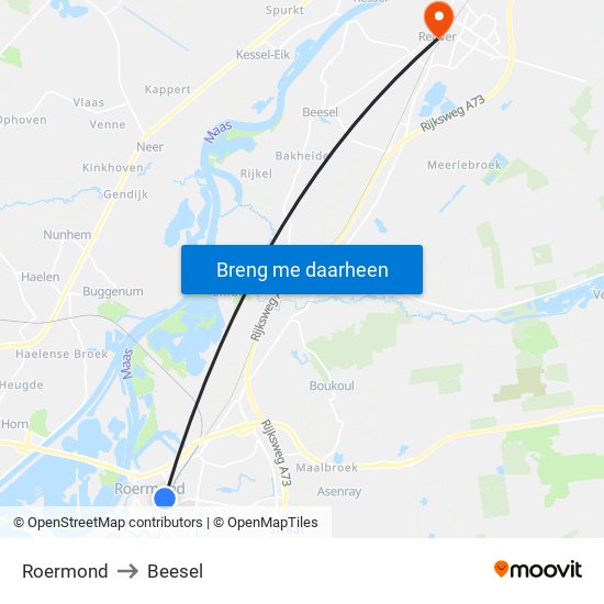 Roermond to Beesel map