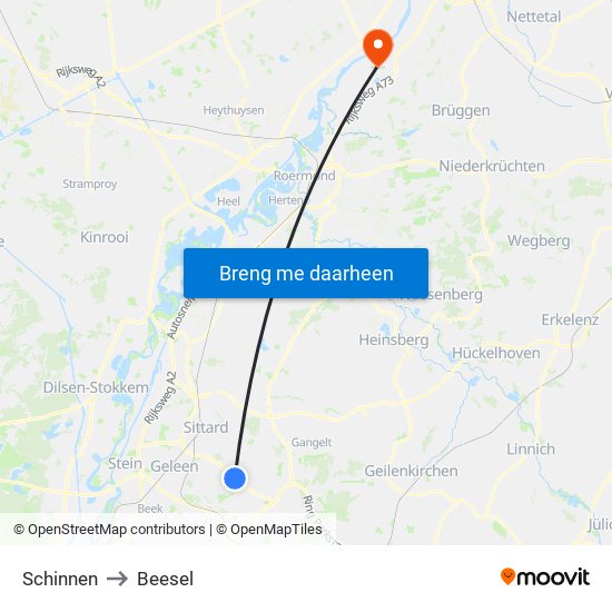 Schinnen to Beesel map