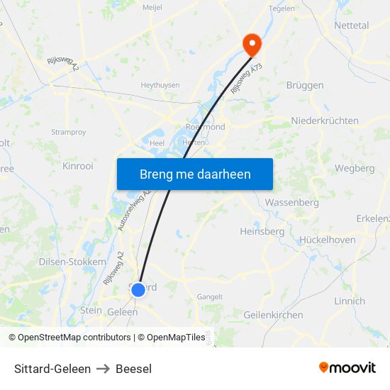 Sittard-Geleen to Beesel map