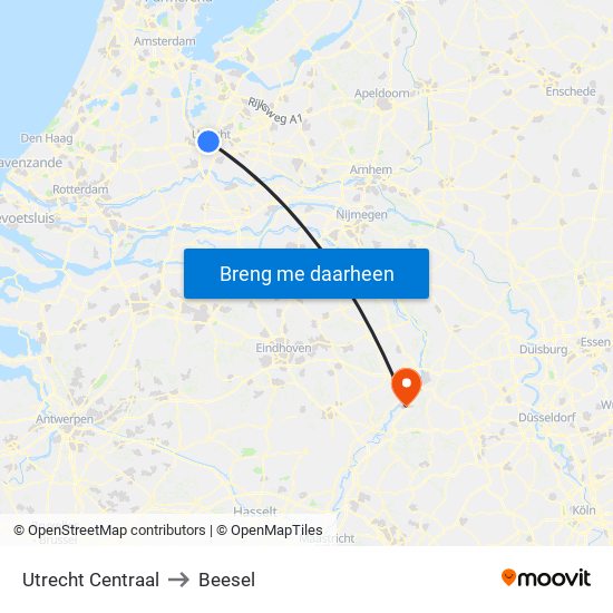 Utrecht Centraal to Beesel map