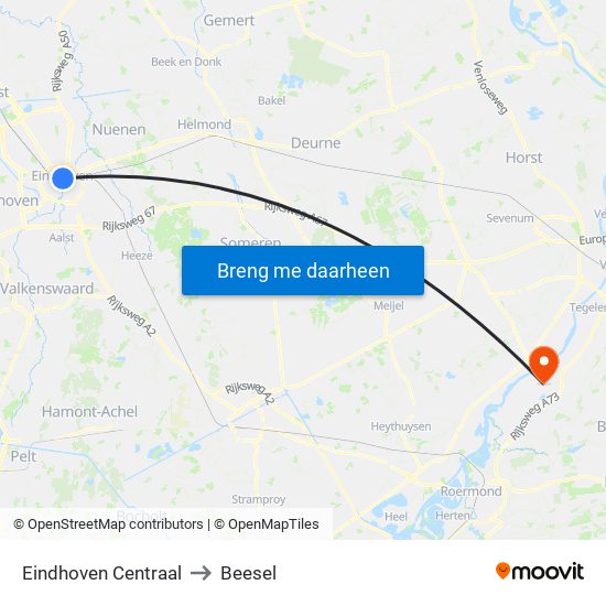 Eindhoven Centraal to Beesel map