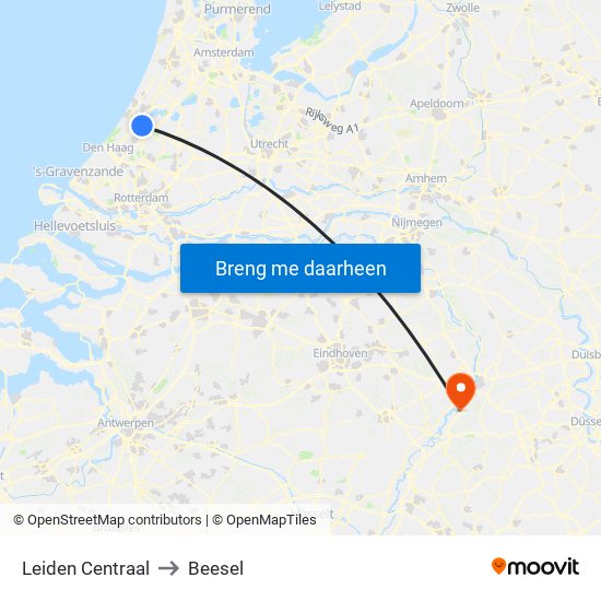 Leiden Centraal to Beesel map