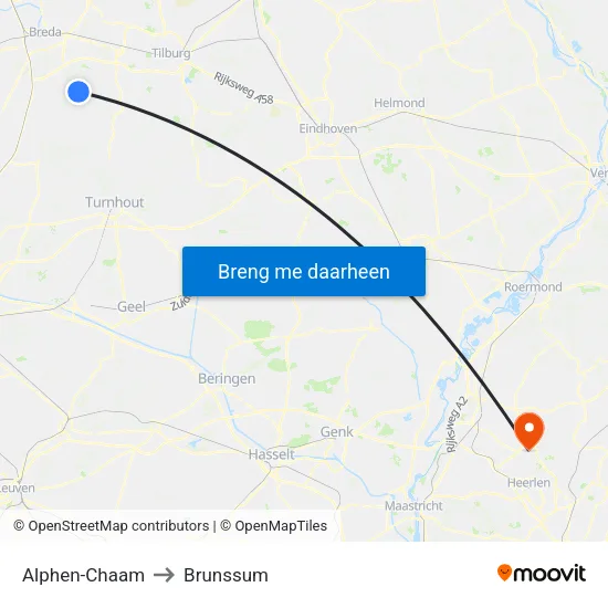 Alphen-Chaam to Brunssum map