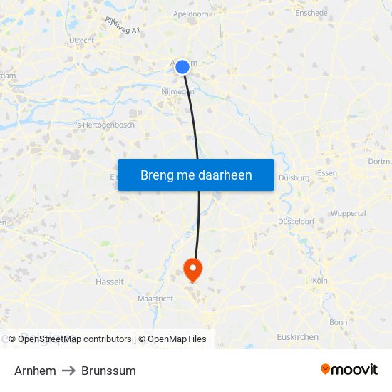 Arnhem to Brunssum map