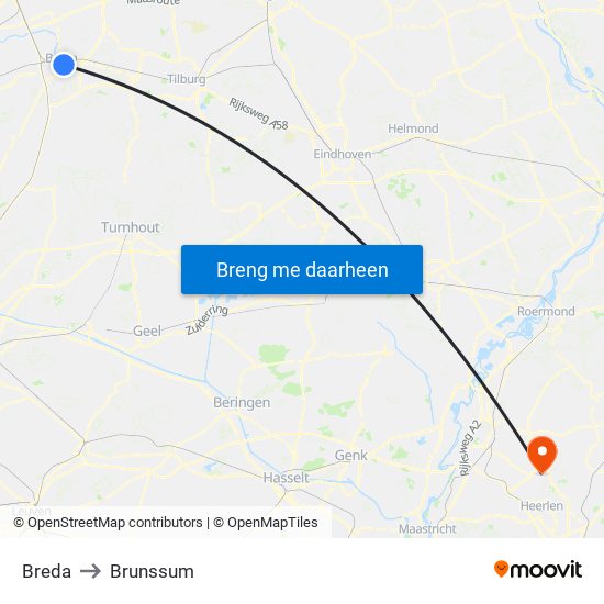 Breda to Brunssum map