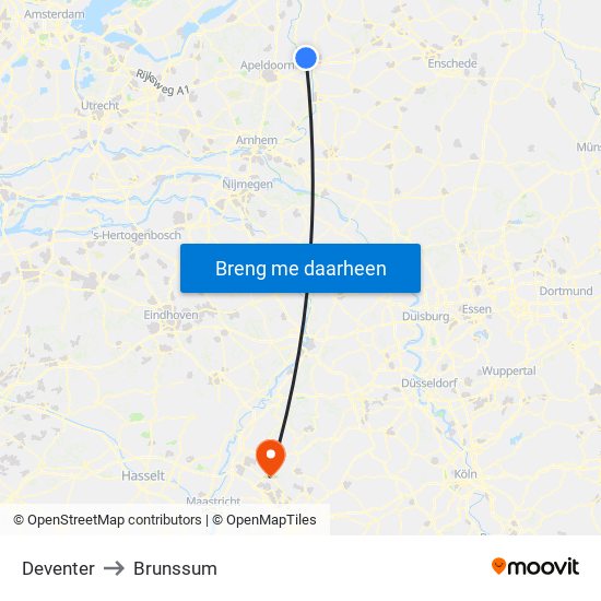 Deventer to Brunssum map