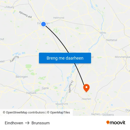 Eindhoven to Brunssum map