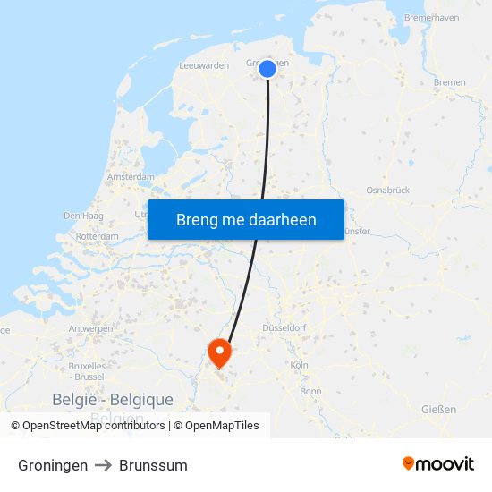 Groningen to Brunssum map