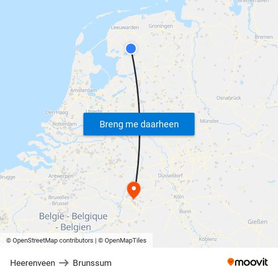 Heerenveen to Brunssum map