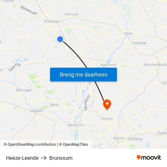 Heeze-Leende to Brunssum map