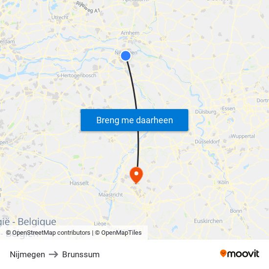 Nijmegen to Brunssum map