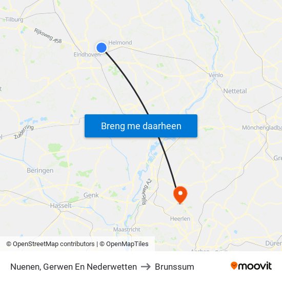 Nuenen, Gerwen En Nederwetten to Brunssum map