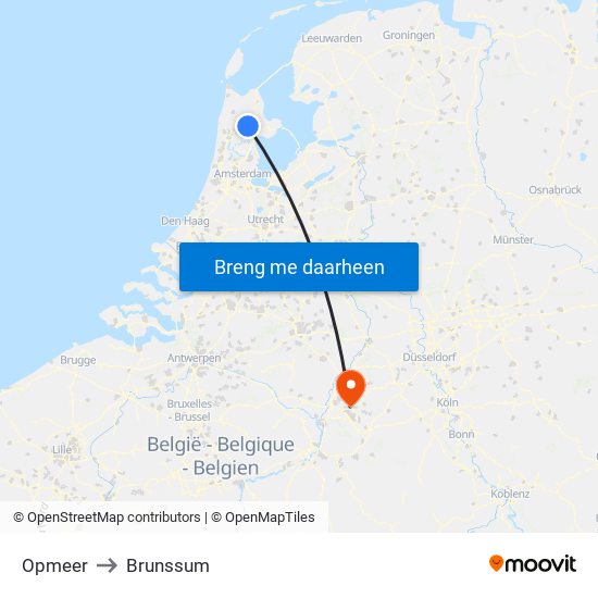 Opmeer to Brunssum map