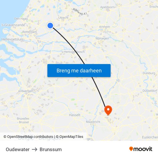 Oudewater to Brunssum map