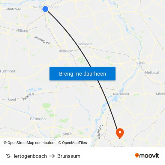 'S-Hertogenbosch to Brunssum map