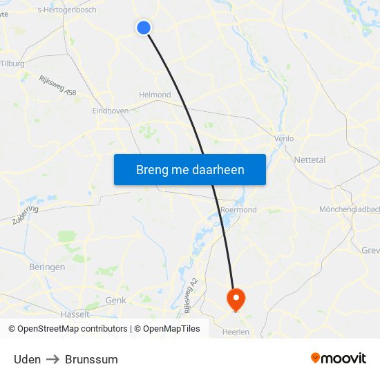 Uden to Brunssum map