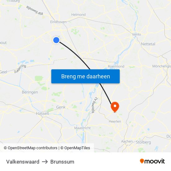 Valkenswaard to Brunssum map